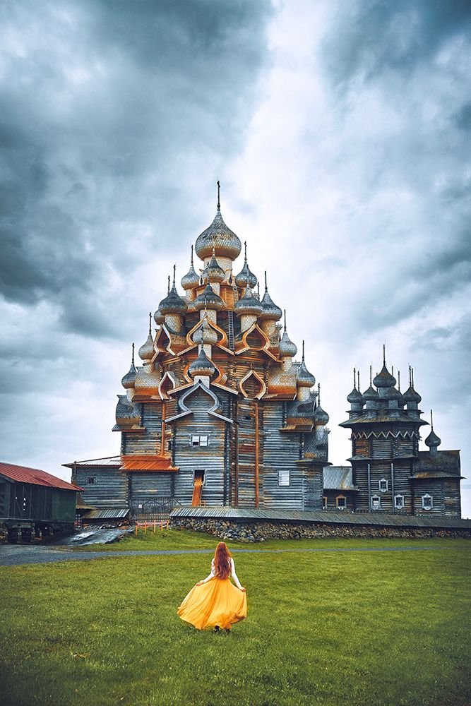 Hidden Gems in Europe Kizhi Island church with girl in front