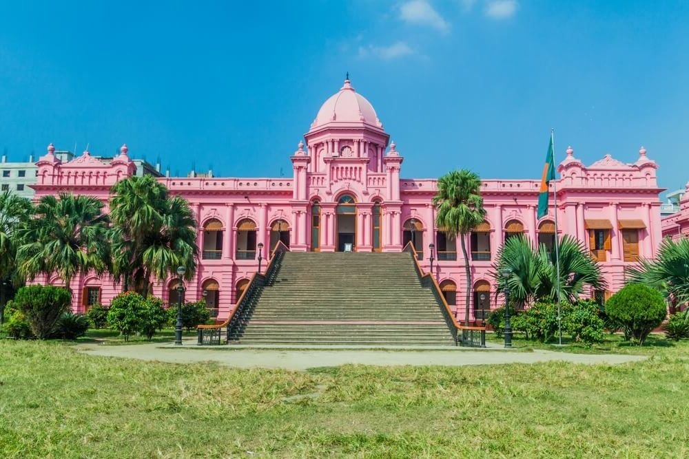 the hot pink palace of Ahsan Manzil, former residential palace of the Nawab of Dhaka, which you can find in Bangladesh's capital
